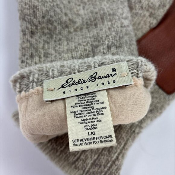 Eddie Bauer Wool Gloves Mens Large Deerskin Leather Grips Insulated - Picture 2 of 7